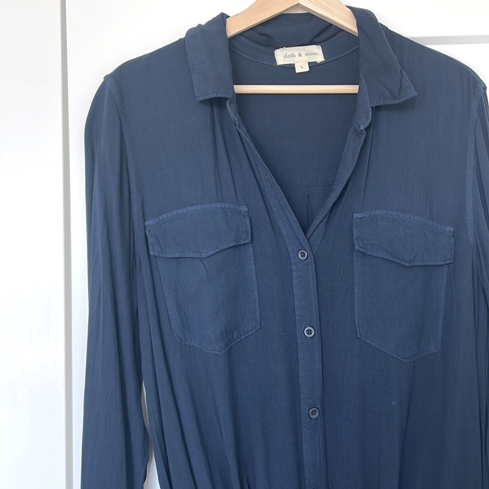 Cloth and Stone Navy Tie Shirtdress